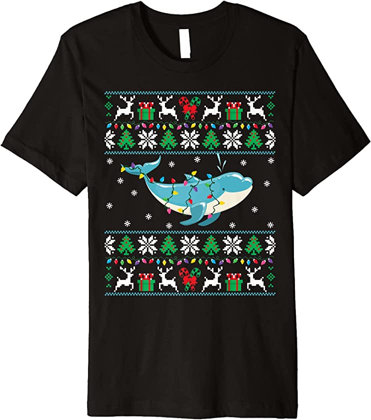 Dolphin Ugly Christmas Sweater Dolphin Xmas Lights Family Premium T-Shirt