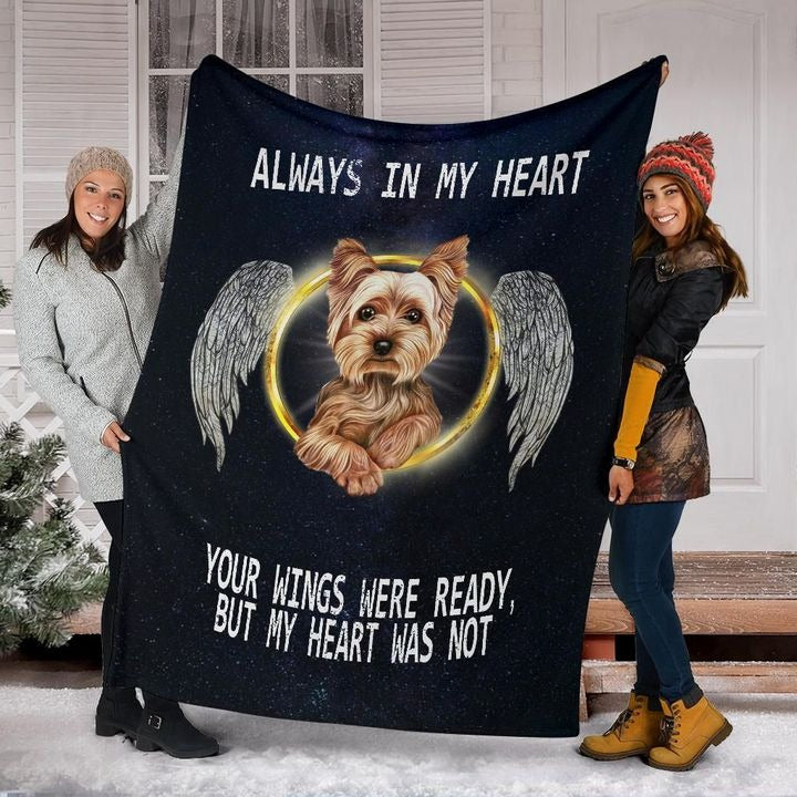 Yorkie In Heaven Fleece Blanket Dog Halo – Memorial Dog Gift For Family Friends Birthday Gift Home Decor Bedding Couch Sofa Soft