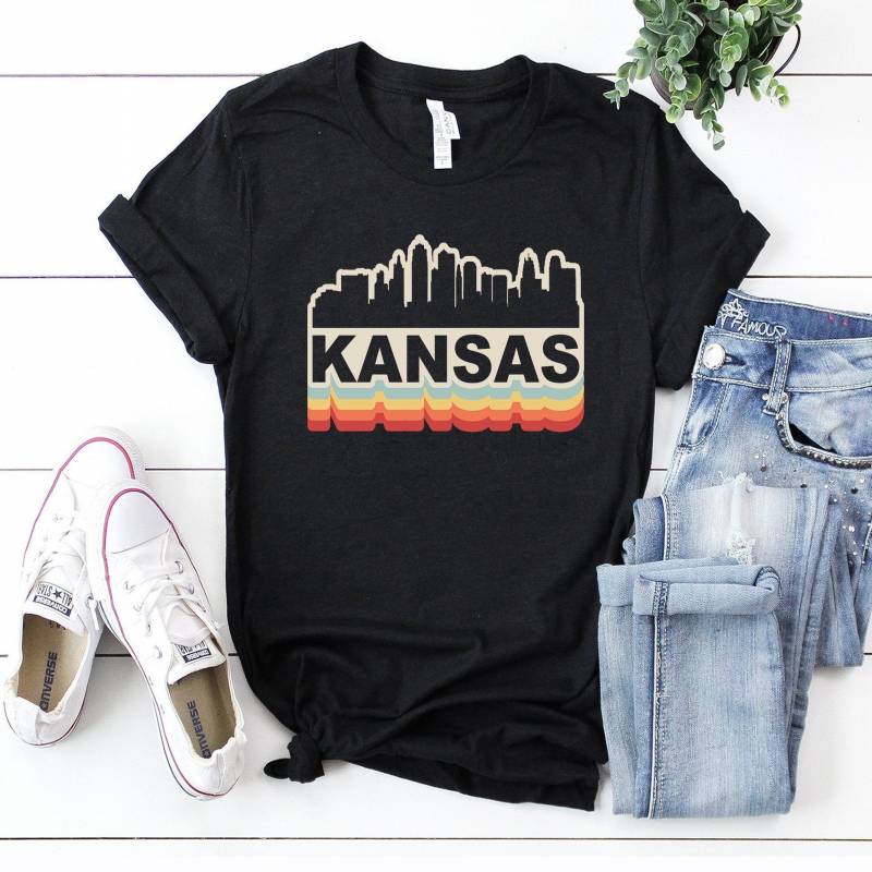 Crushtee Kansas City Skyline Vintage Retro T Shirt Gift Kansas Missouri Kansas Tourist Gift Kansas Souvenir Kansas Hometown T Shirt