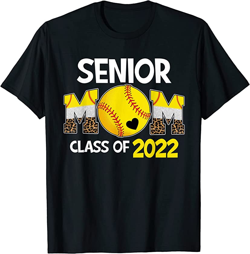 Senior Mom Class Of 2022 Softball Mama Graduation Leopard T-Shirt