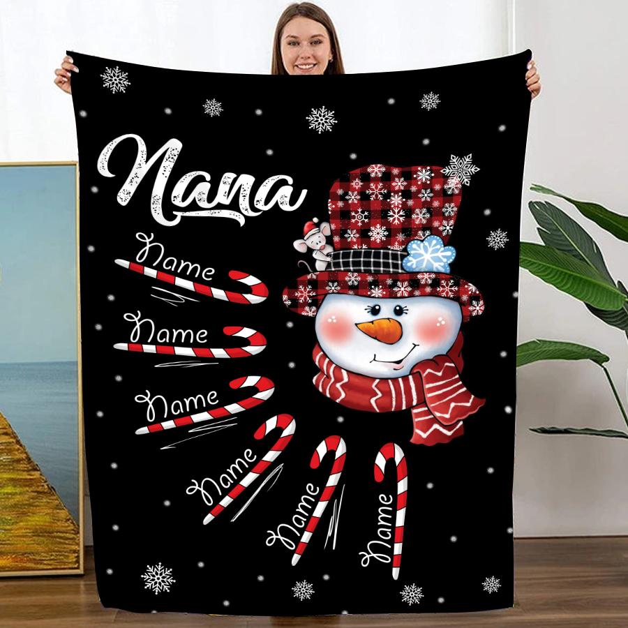 Nana Snowman Candy Kids Names Blanket