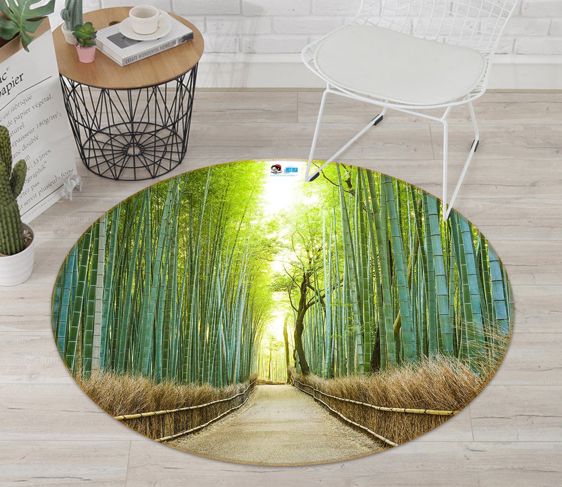 3d Bamboo Forest Wooden Bridge 81019 Round Rug Home Decor