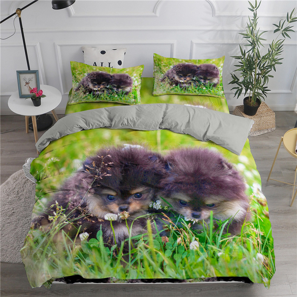 Pet Dog Cute Puppy Bedding Set 3D Printed Cute Pomeranian Duvet Cover Set Bedclothes Homeluxury High Quality