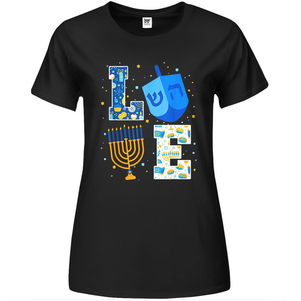 Love Hanukkah Decorations Dreidel Menorah Chanukah Premium Womens T Shirts