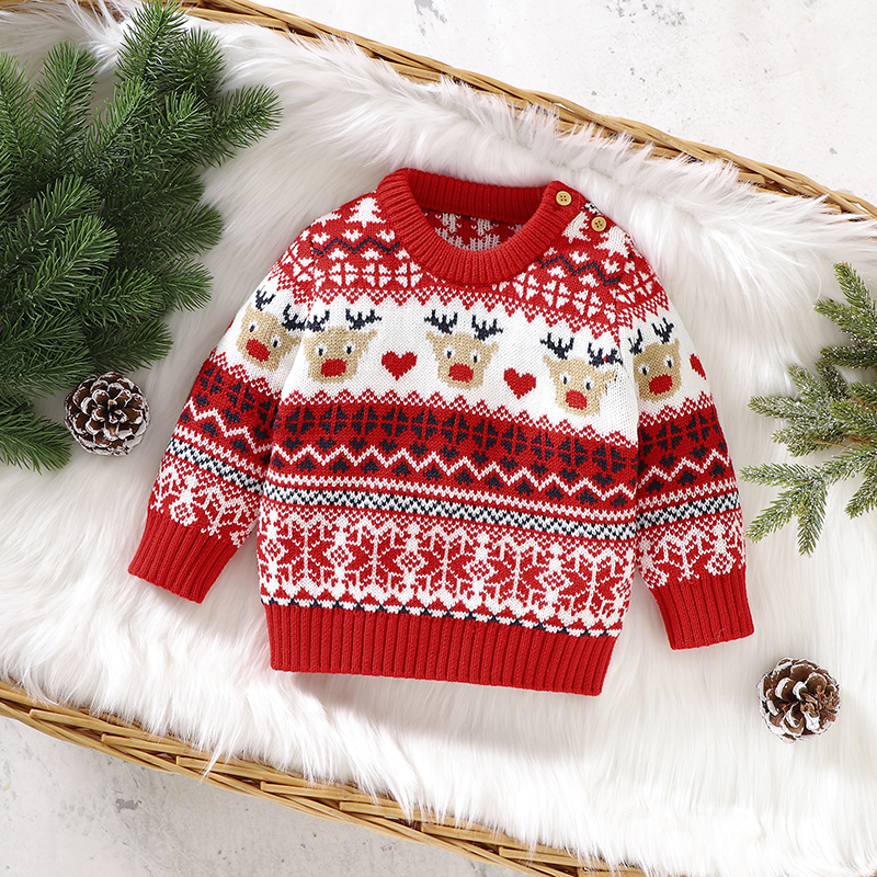 Toddler Baby Girl Boy Christmas Sweater Patchwork Crew Neck Long Sleeve Knitted Jumper Tops for Babies 6 Months to 3 Years alx