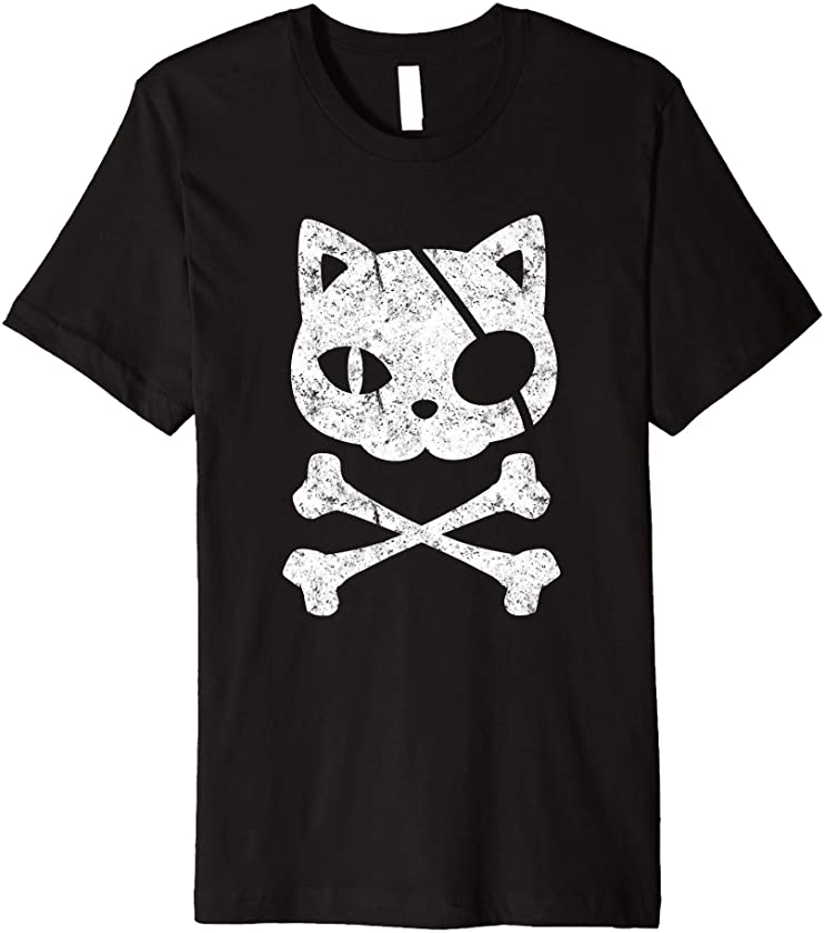 Vintage Pirate Cat Kitten Halloween Skull Cross Bones Premium T-Shirt