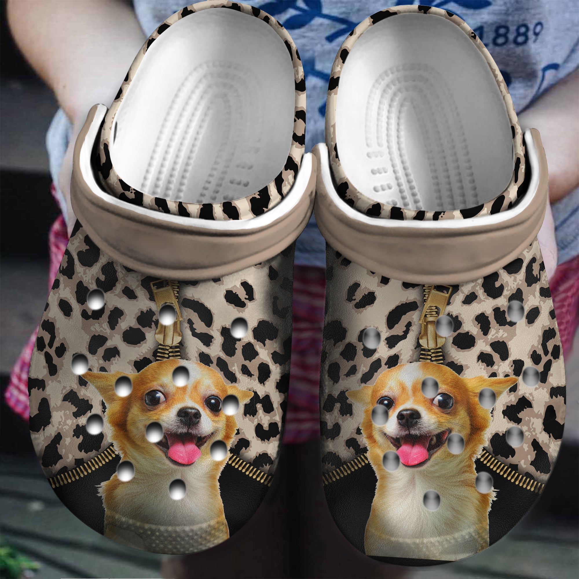 Chihuahua Dog Zipper Leopard Custom Crocs Shoes Birthday Gift – Halloween Shoes Croc Gift – Cr-Drn018