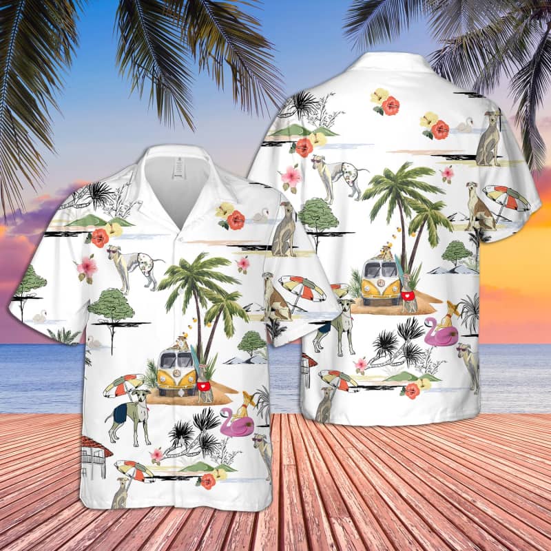 Unisex Whippet Beach Hawaii Print Aloha Short Sleeve Casual Shirt Ha4338