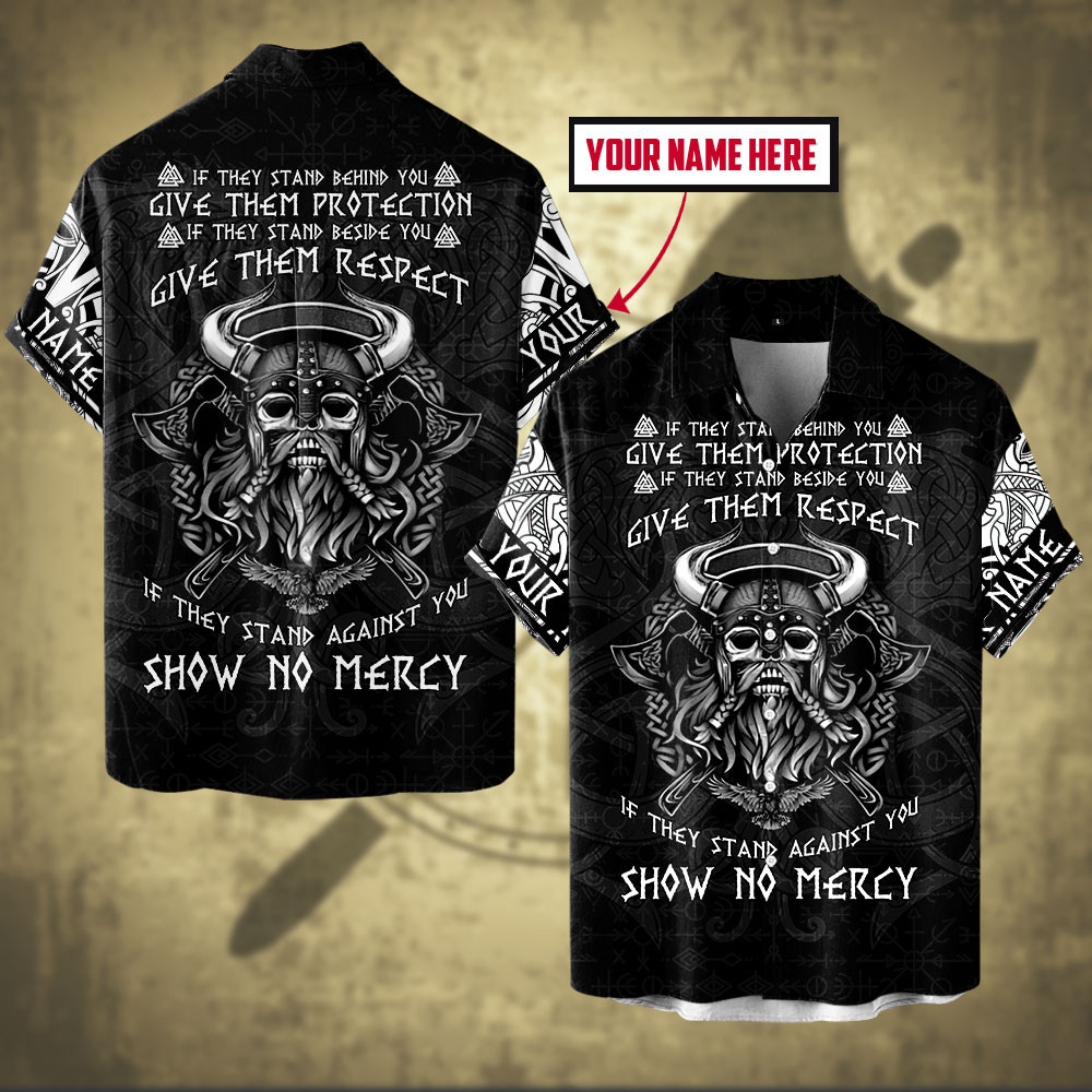 Viking Old Norse Mens Show No Mercy Personalized All Over Print Hawaiian Ha39745