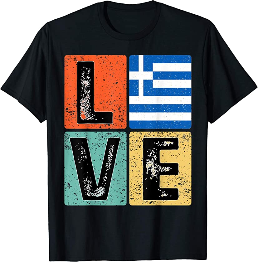 Vintage Retro I Love Greece Flag for Greek Pride Design T-Shirt