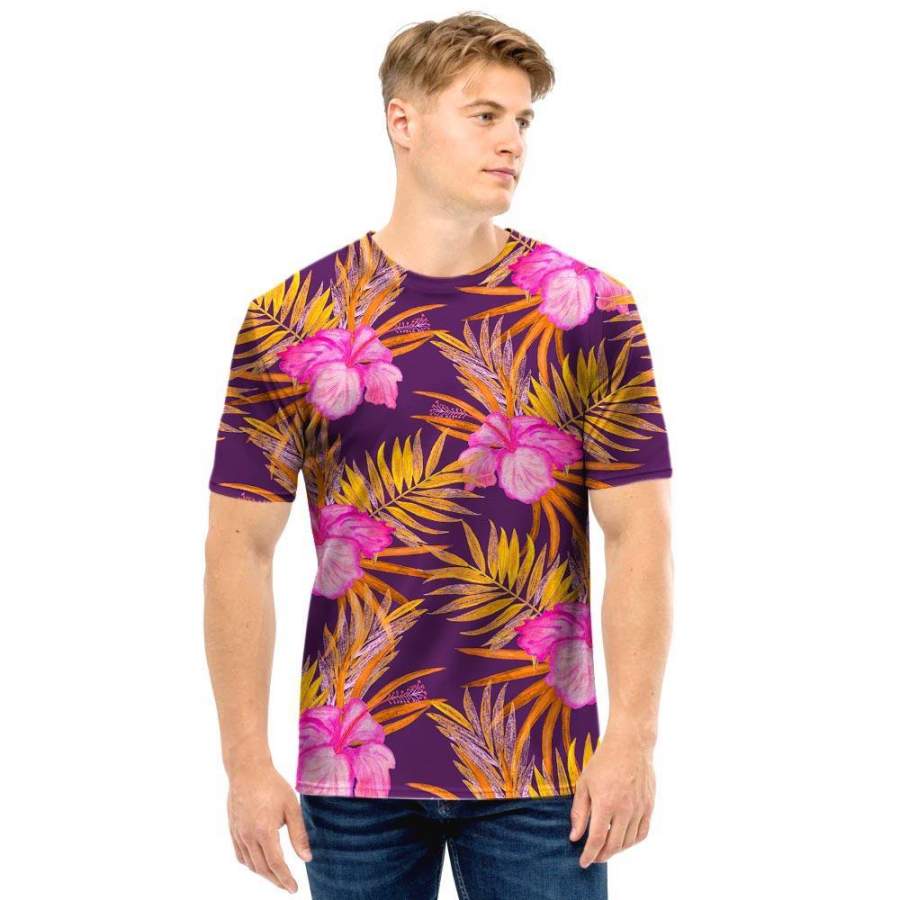 Watercolor Hibiscus Flower Hawaii Print Men T Shirt Ha90893