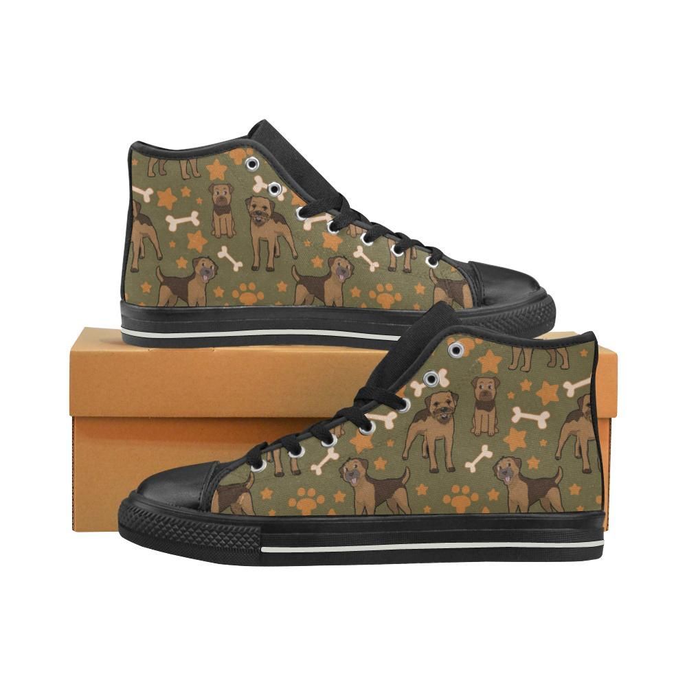 Border Terrier Pattern Black Men Classic High Top Canvas Shoes Design By TeeCowBoy Fashion