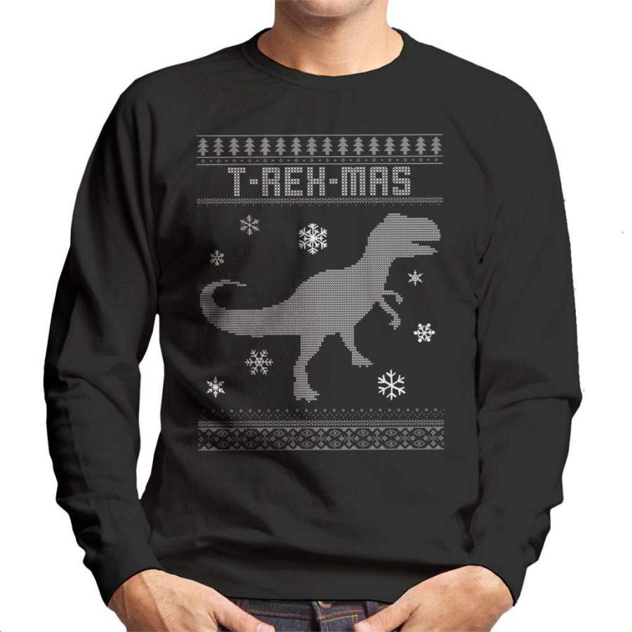 T ReX Mas Dinosaur Christmas Knit Pattern Men’s Sweatshirt