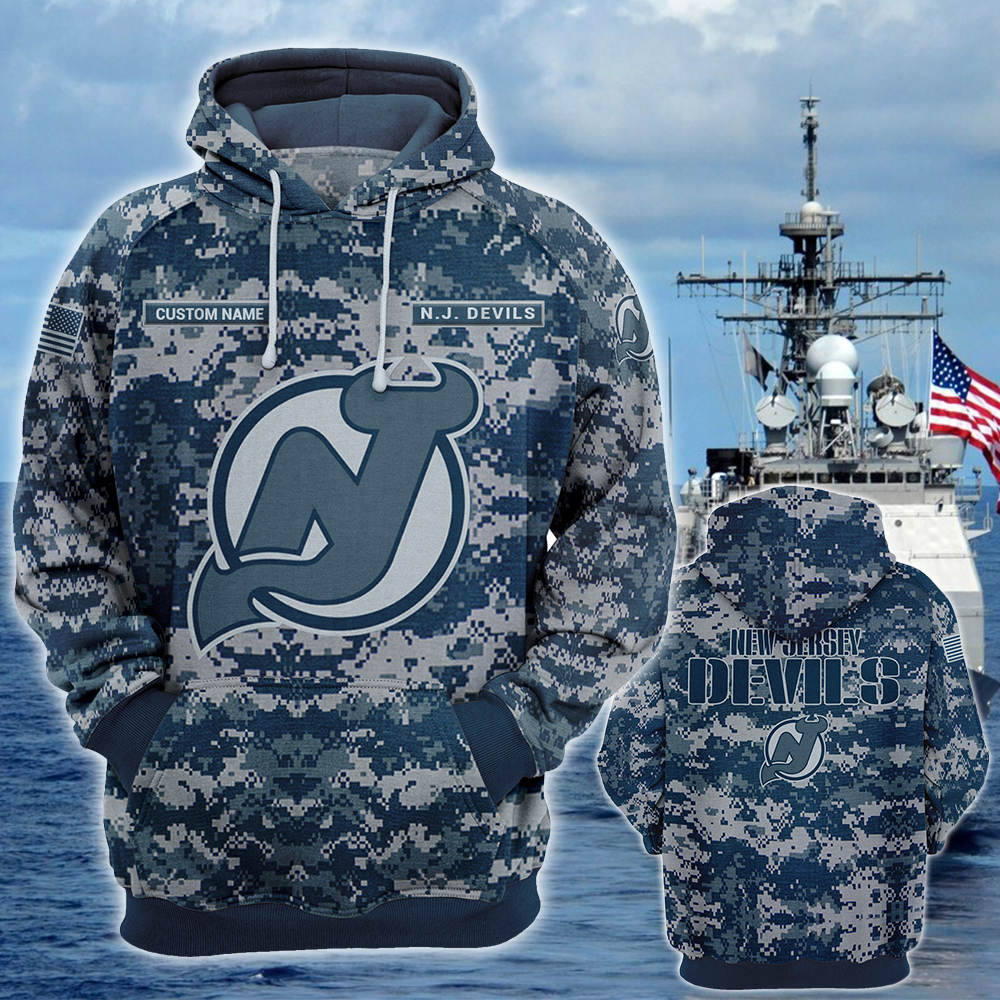 Personalized Your Name 18 New Jersey Devils Us Navy Nwu Camouflage Hoodie