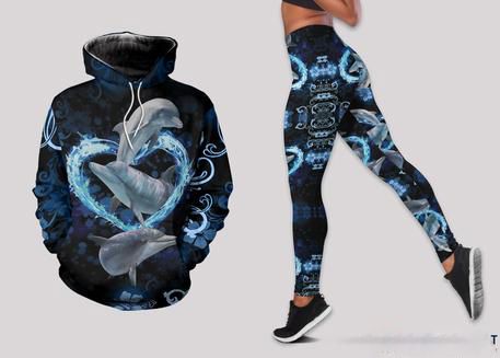 Love Blue Dolphins Hoodie And Leggings Gifts For Wife, Gifts For Girlfriend