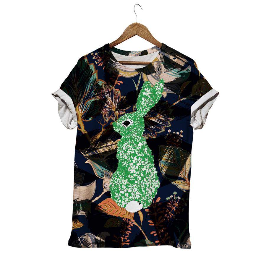 Simple Green Floral Rabbit T-shirt