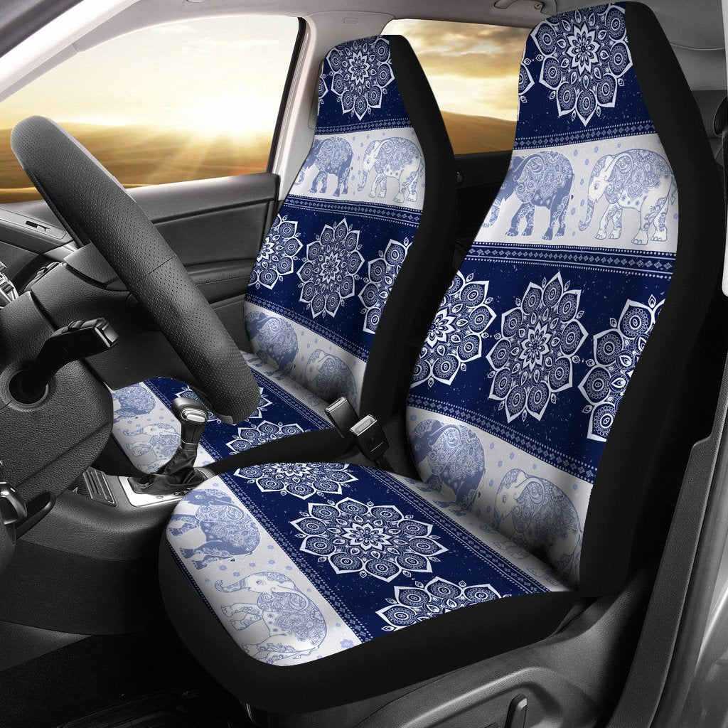 Flower Mandala Elephant Navy Color Car Seat Covers 191128