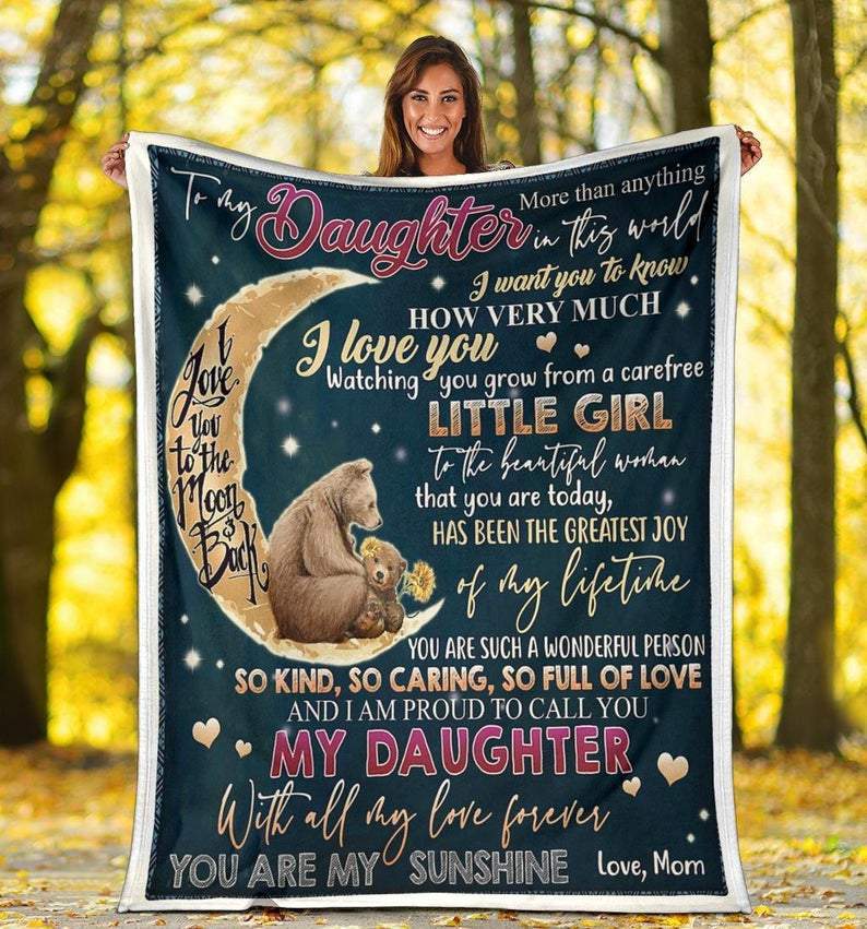 To My Blanket Daughter I Love You To The Moon And Back Fleece Blanket Gift Family