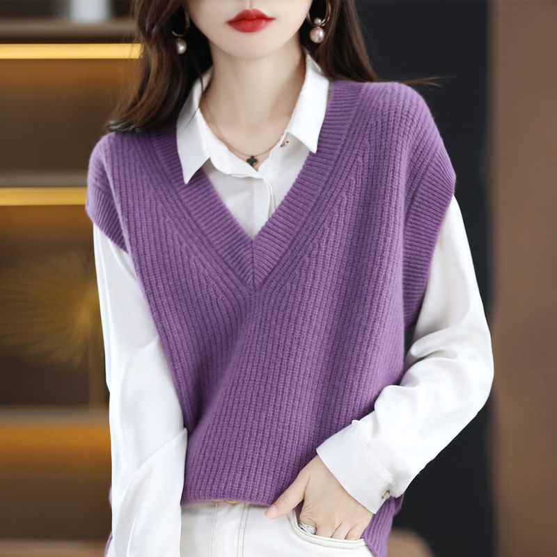 2022 Women’s Elegant Solid Color Simple All-match Sweater Vest V-neck Sleeveless Ladies Autumn Casual Pullover Warm Knitted Vest alx