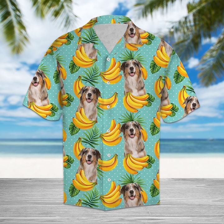 Tropical Banana Australian Shepherd Hawaiian Shirt Summer Button Up For Men, Women, Couple