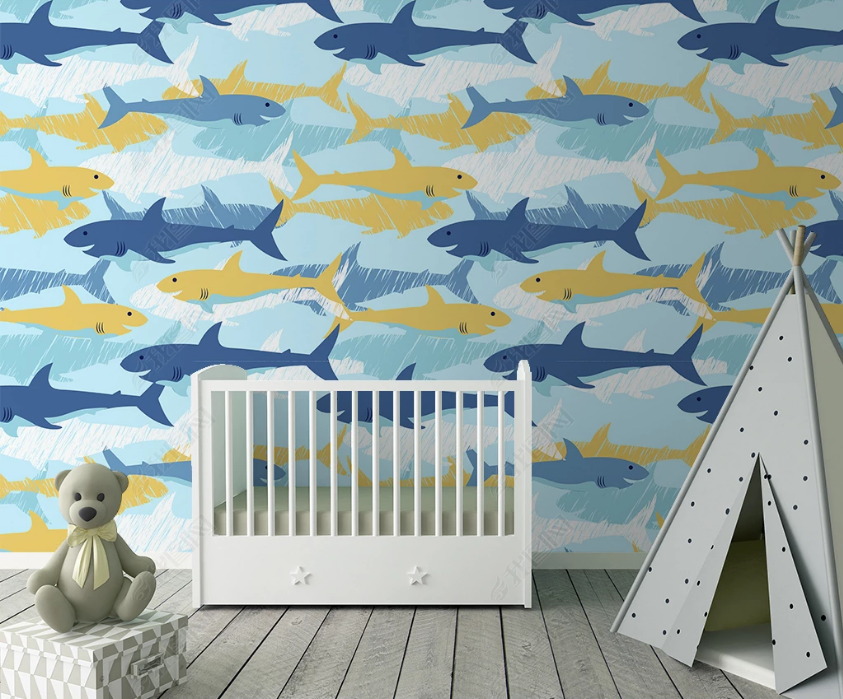 3D Hand Drawn Animal Shark Wall Mural Wallpaper Lqh 35