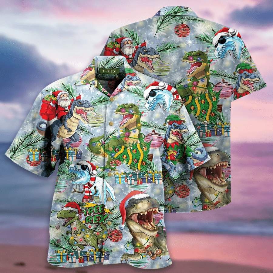 Hawaii Aloha Shirts Christmas Funny Tree Rex Ha242