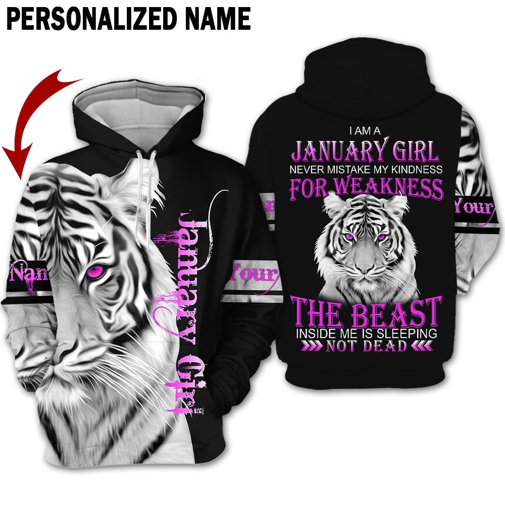 White Tiger January Girl Custom Name 3D All Over Print | For Men & Women | Adult | Cn2368