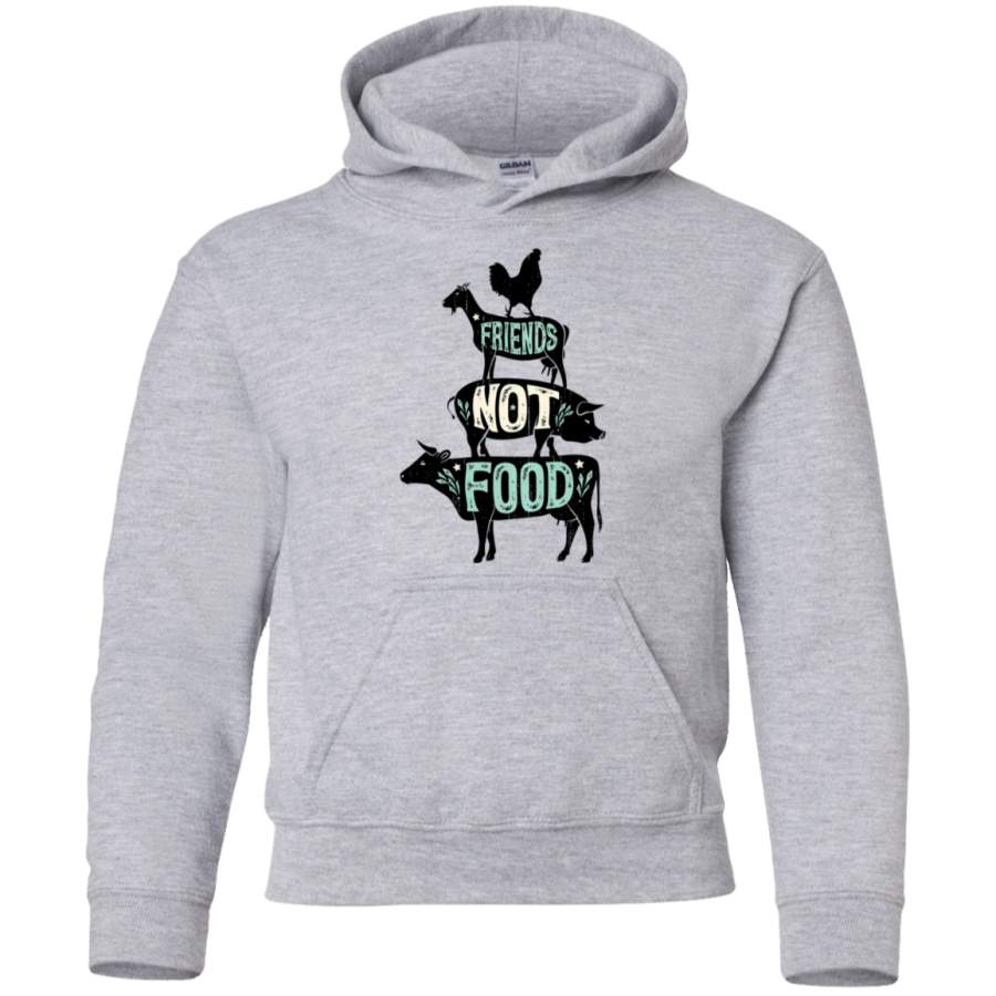 AGR Friends Not Food – Vegan Vegetarian Animal Lovers T-Shirt – Vintage Distressed_2 Youth Pullover Hoodie