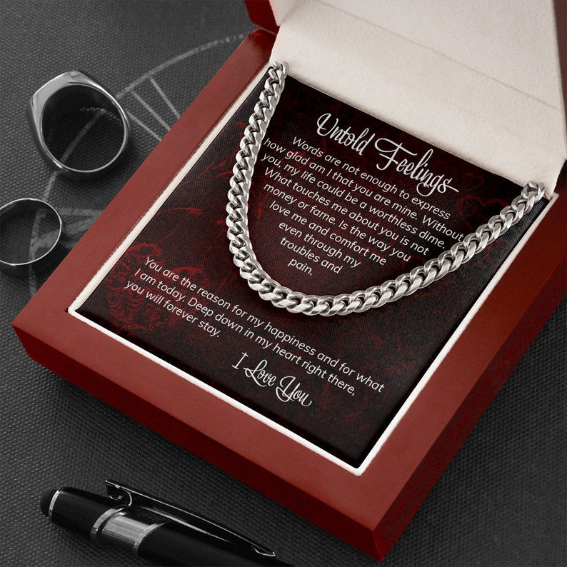 Valentines Day Gifts For Him, Cuban Necklace For Boyfriend, Untold Feelings Poem To Husband Or Boyfriend