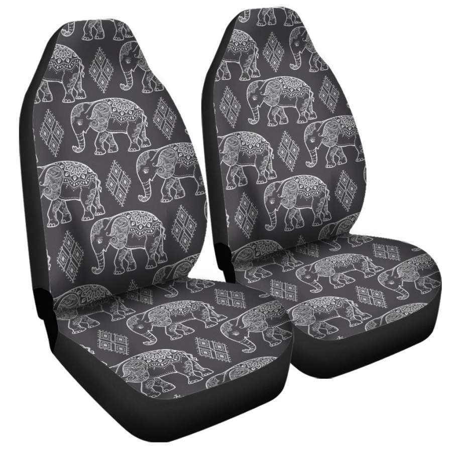 White And Grey Indian Elephant Print Universal Fit Car Seat Covers