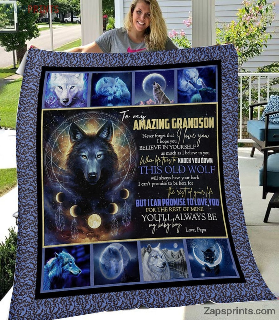 Gift For Grandson – To My Grandson – Wolf – This Old Wolf – Blanket