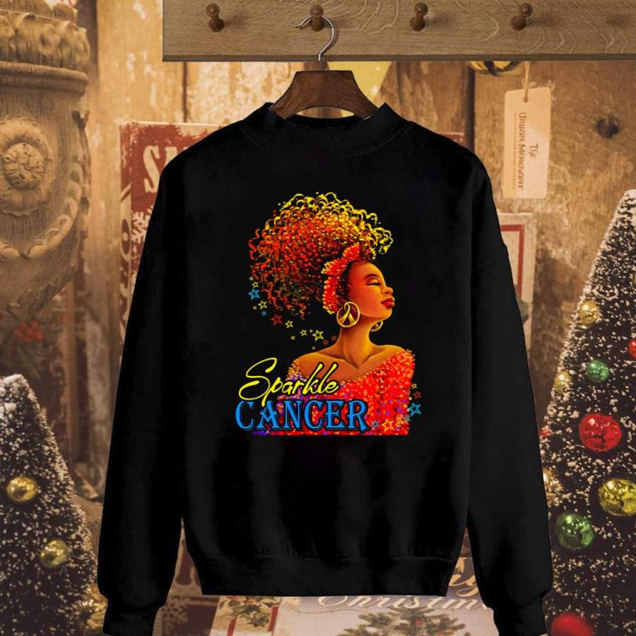 Sparkle cancer afro black girl gorgeous black cotton t shirt for men and women S-6XL