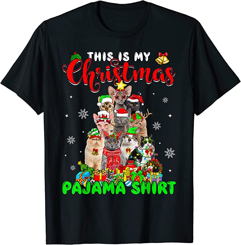 This Is My Christmas Pajama Tree Lights Cat Kitten T-Shirt