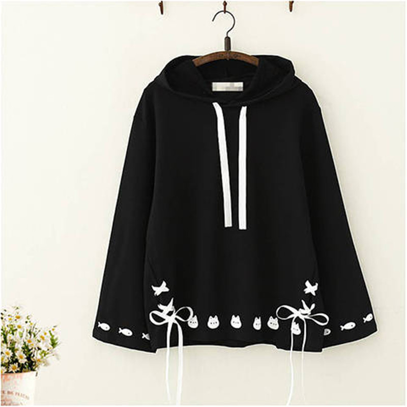 Cute Autumn Hoodies Streetwear Women Japanese Harajuku Sweatshirt Kawaii Female Tops Shirts Loose Cat Print Swearshirt Girls alx