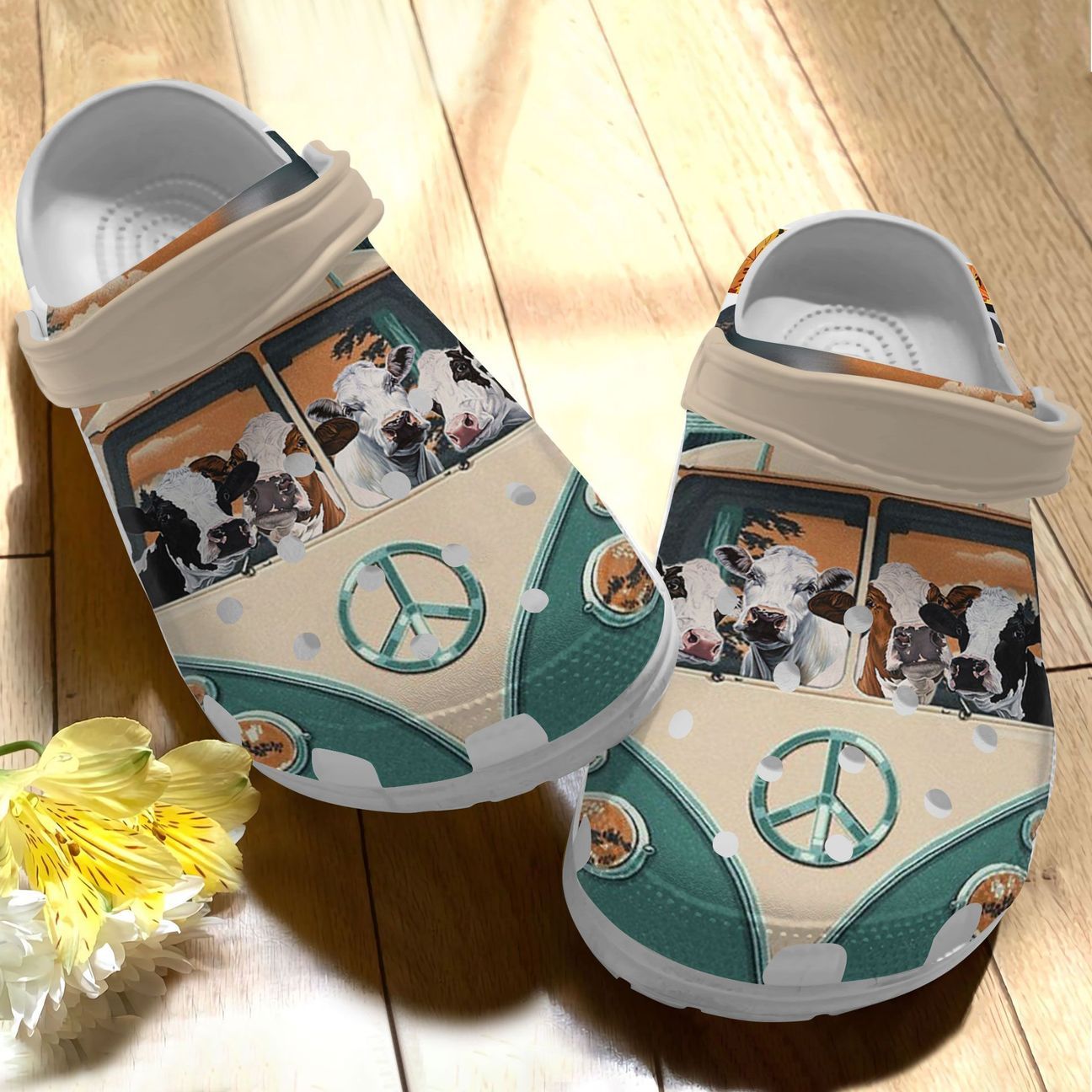 Cow Personalized Clog, Custom Name, Text, Color, Number Fashion Style For Women, Men, Kid, Print 3D Lovely Cows In Hippie Car