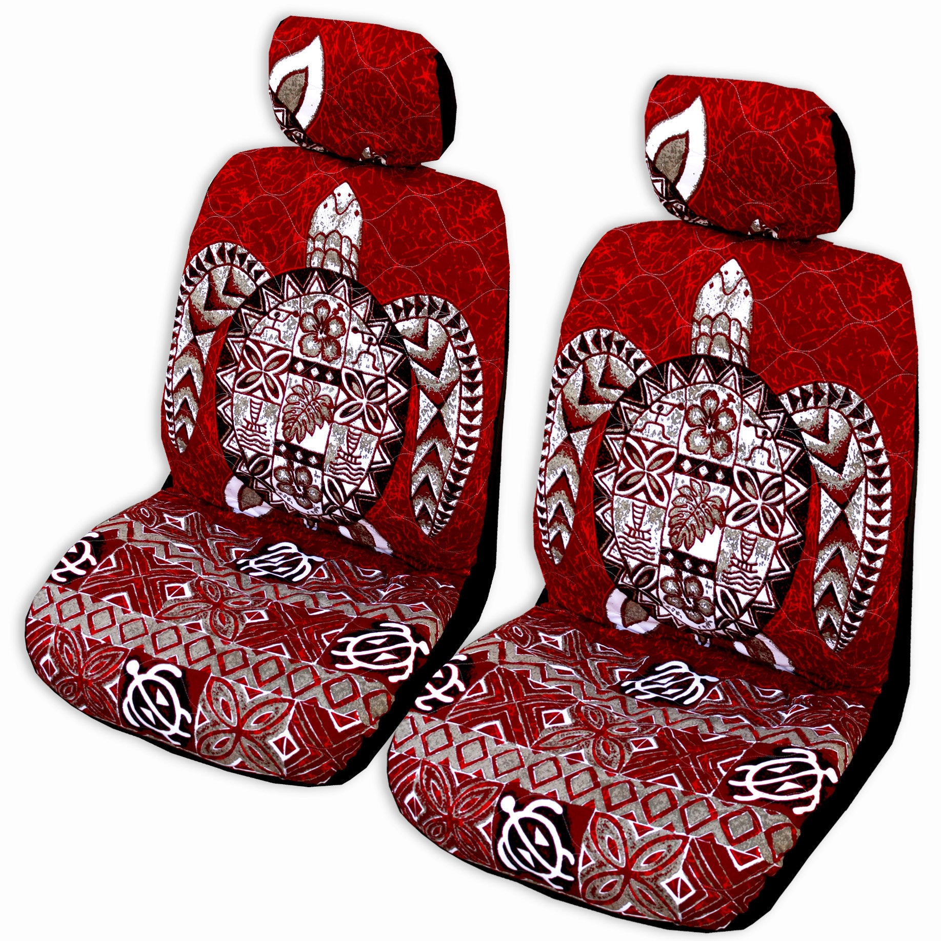 Made in Hawaii - Set of 2, Big Sea Turtle (Honu) Hawaiian Separate Headrest Car Seat Covers - Handmade Customization Original Design Gift