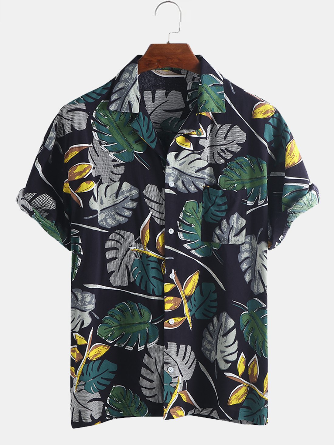 Hawaii Shirt Beach Tropical Plant Print Cotton Blend Short Sleeve Ha83064