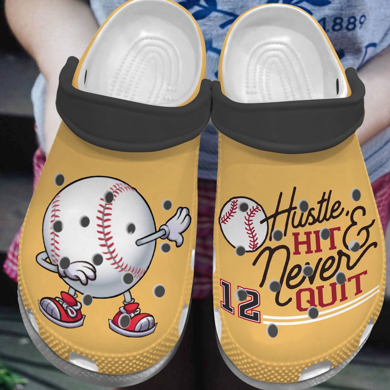 Baseball Hustle Hit Never Quit Personalized Clog, Custom Name, Text, Color, Number Fashion Style For Women, Men, Kid, Print 3D