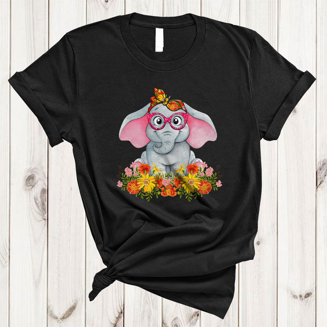 Elephant With Flowers Floral Bow Tie Cute Mother’S Day Elephant Animal Family Group T-Shirt