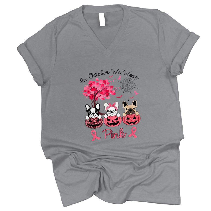 In October We Wear Pink French Bulldog Breast Cancer Gifts T Shirt