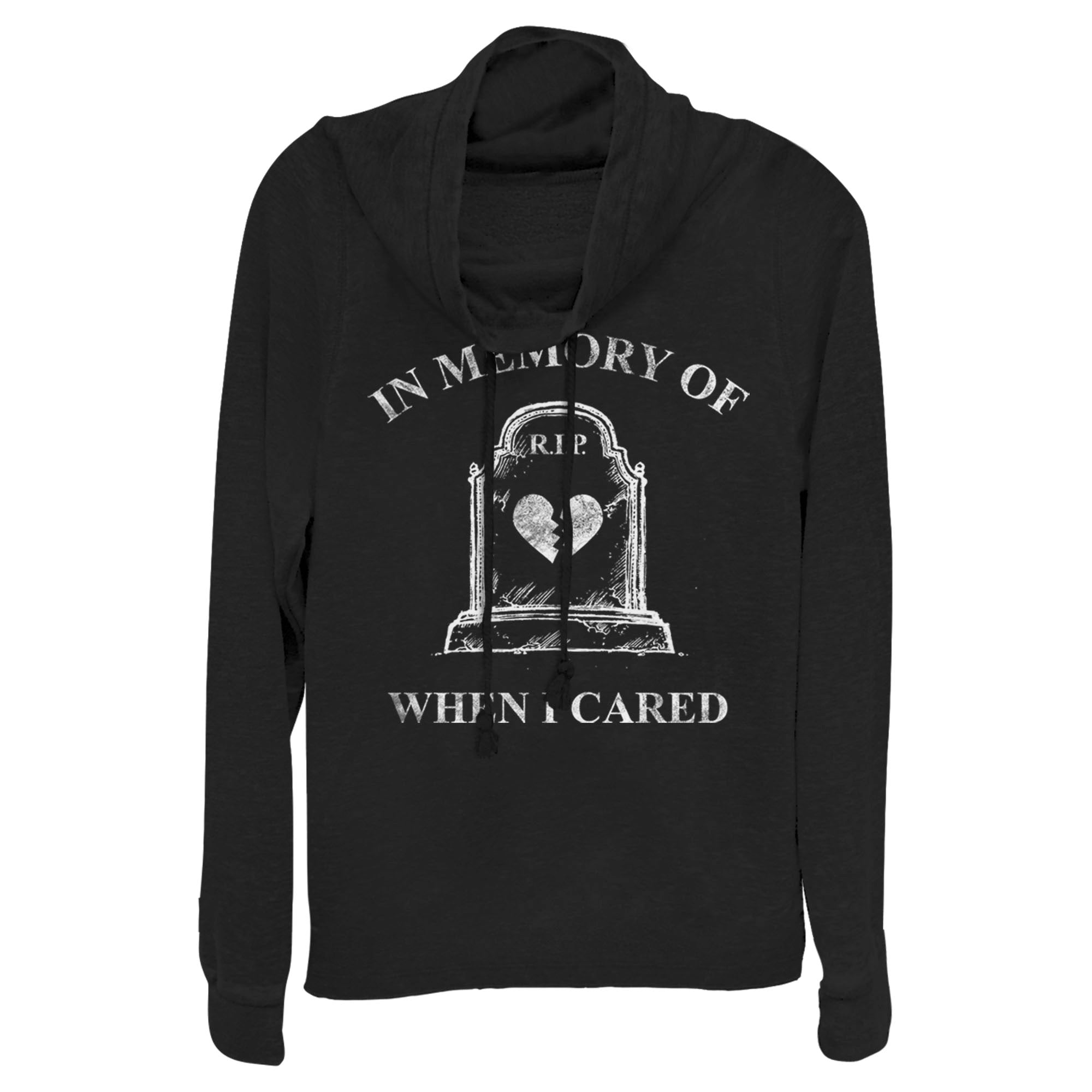 Lost Gods Junior’S Halloween In Memory Of When I Cared  Cowl Neck Sweatshirt