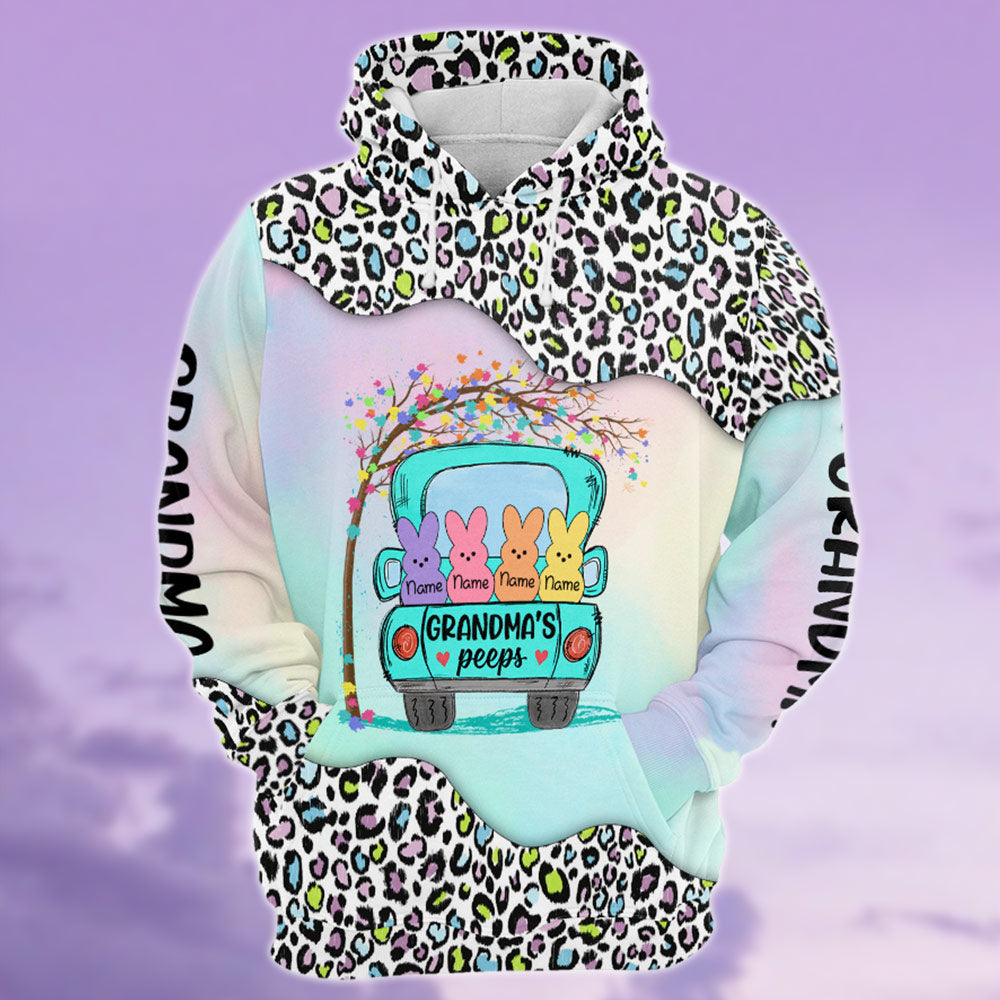 Grandma’S Peeps Truck Colorful Leopard Pattern Personalized All Over Print, 3D Hoodie, Tank Top And Legging Set For Grandma Do99 Hn98