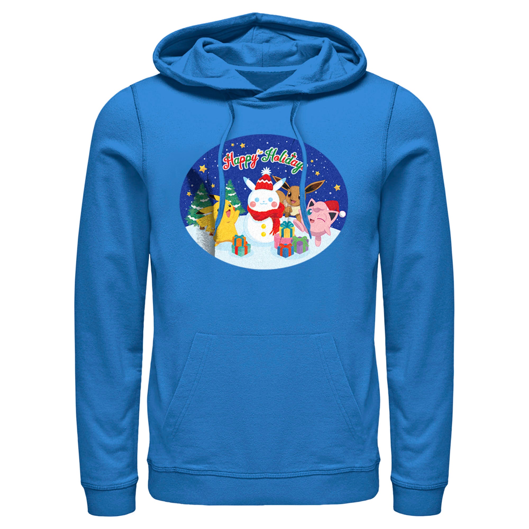 Men’S Pokemon Christmas Happy Holidays Snowman Pull Over Hoodie