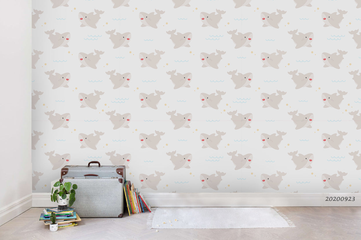 3D Cartoon Shark Pattern Wall Mural Wallpaper Wj 3145