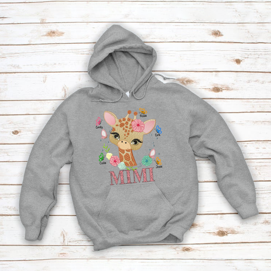 Mimi And Grandkids Giraffe Butterfly Hoodie