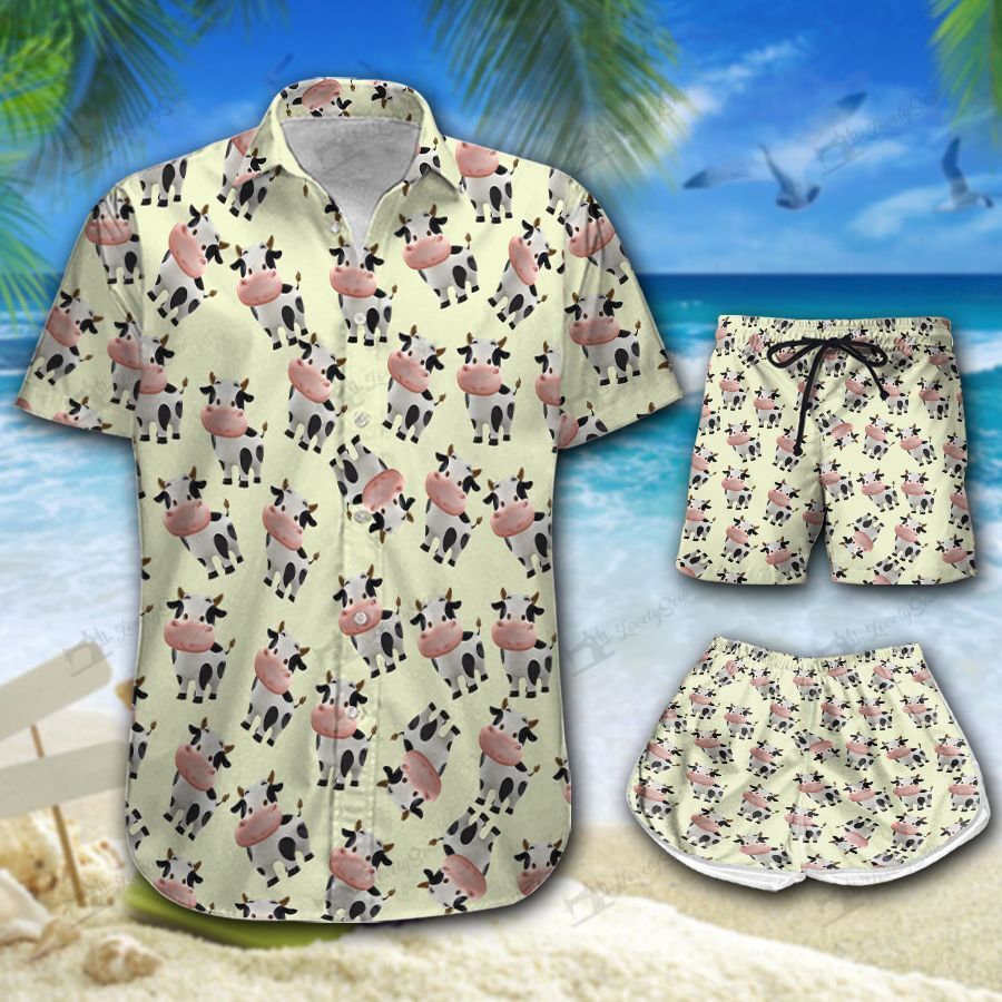 Cow Pattern Hawaiian Shirt Shorts Ha64588