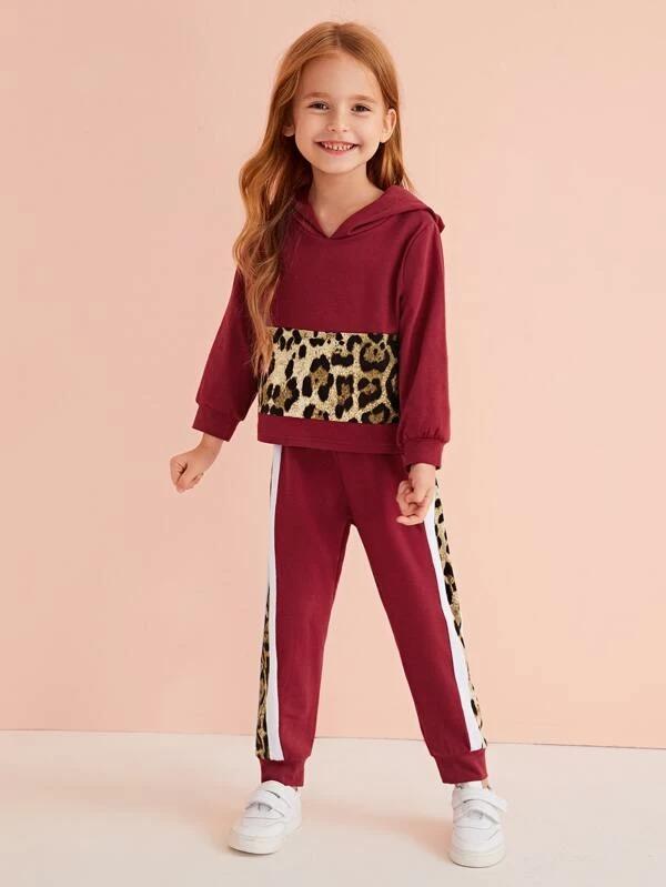 Toddler Girls Contrast Leopard Hoodie With Sweatpants