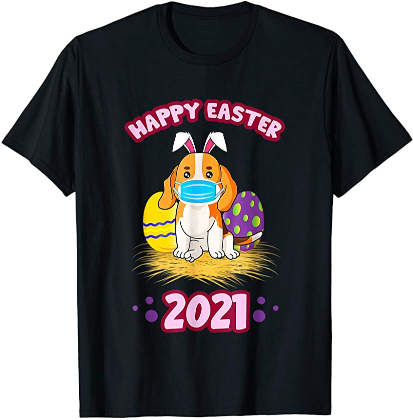 Easter 2021 Beagle Dog Bunny and Eggs Social Distancing T-Shirt