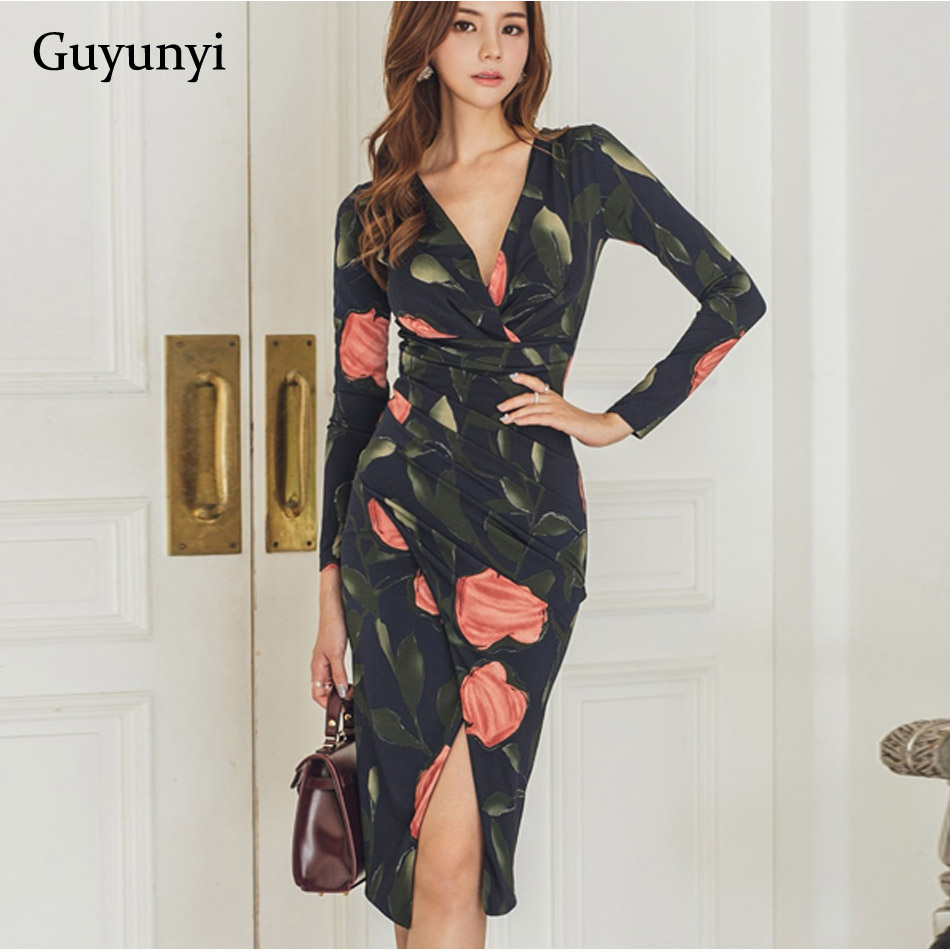 Spring Autumn Party Dress Irregular Split Slash Sexy Dress Elegant Package Hip Midi Dress Floral Women Dress Robe Club New alx