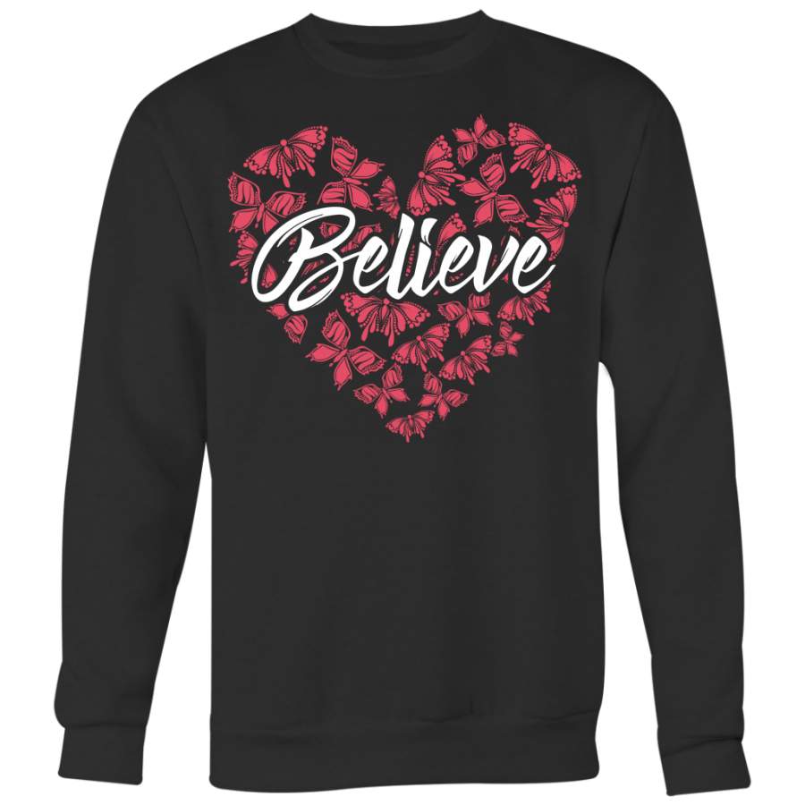 Breast Cancer Awareness Shirt, Believe Heart Butterfly Shirt